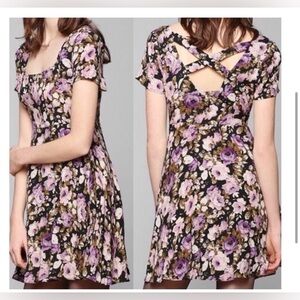 Kimchi Blue Black and Purple Puff Sleeve Mini Dress